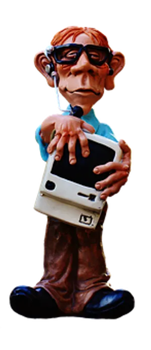 Nerdy Figure Holding Computer Floppy Disk PNG image