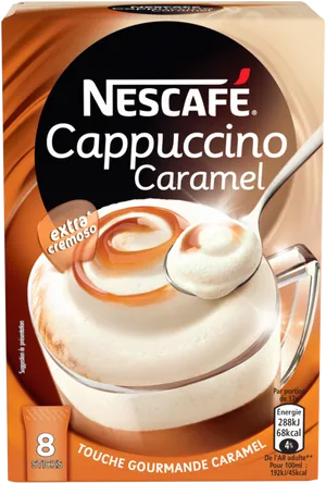 Nescafe Cappuccino Caramel Packaging PNG image