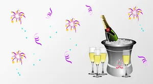 New Year Celebration Champagneand Fireworks PNG image