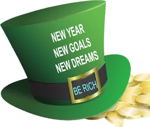 New Year Goals Green Top Hat With Gold Coins PNG image