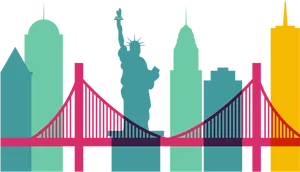 New York City Skylineand Bridge Vector PNG