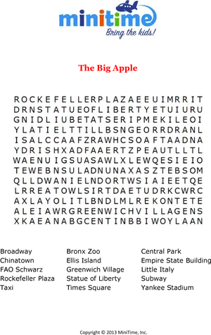 New York City Word Search Puzzle PNG