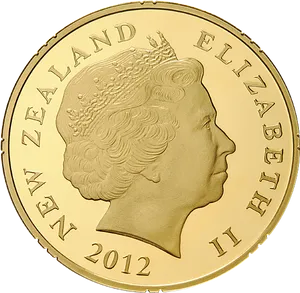 New Zealand2012 Gold Coin Queen Elizabeth I I PNG image