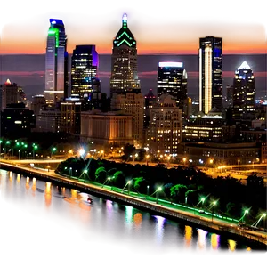 Nighttime Philadelphia Skyline View PNG 06252024