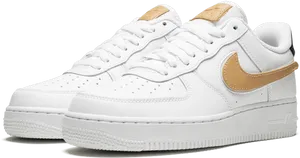 Nike Air Force1 White Gold Sneakers PNG image