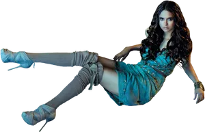 Nina Dobrev Blue Dress Pose PNG image