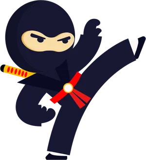 Ninja Cartoon Character Kicking PNG image