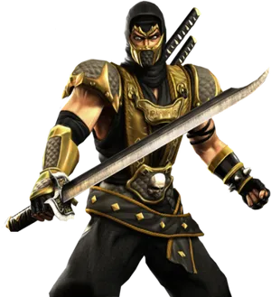 Ninja_ Warrior_in_ Black_and_ Gold_ Armor PNG image