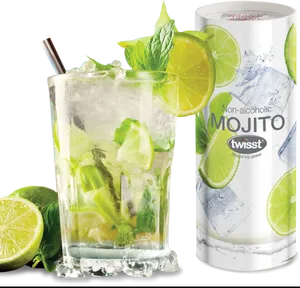 Non Alcoholic Mojito Drinkand Can PNG image