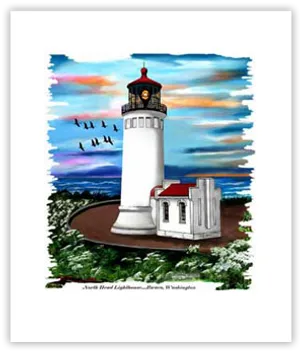 North Head Lighthouse Watercolor PNG image