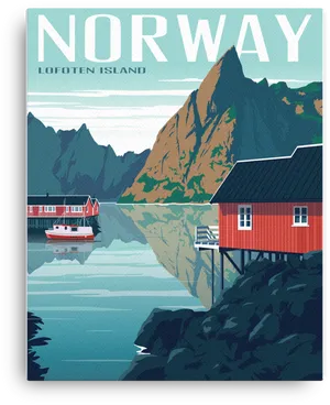 Norway Lofoten Islands Vintage Travel Poster PNG image