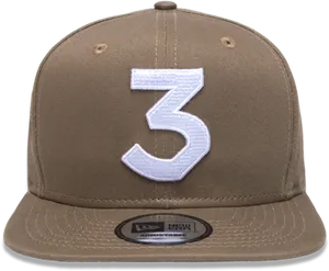 Number3 Cap_ Brown Baseball Hat With White Number PNG image