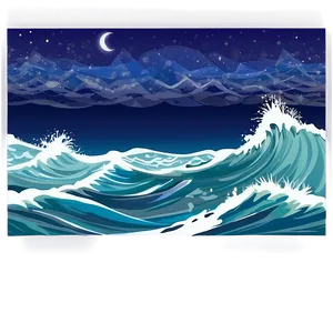 Ocean Wave Night PNG 20