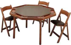 Octagonal Wooden Tablewith Chairs PNG image