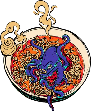 Octopus Entangled Noodles Artwork PNG image