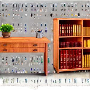 Office Table With Bookshelf PNG Uki PNG