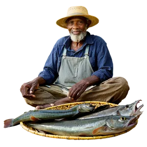 Old Fisherman With Catch PNG Qaf4 PNG
