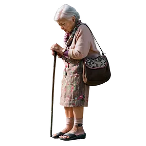 Old Woman With Walking Stick Png 31 PNG image