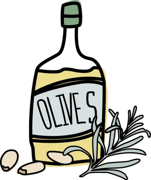 Olive Oil Bottleand Rosemary Sketch PNG image