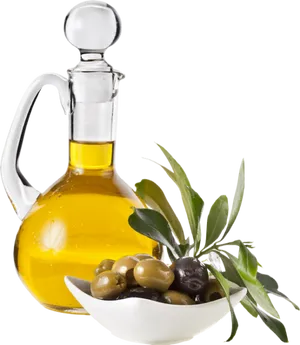 Olive Oiland Olives Display PNG image