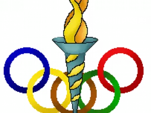 Olympic Torchand Rings Pixel Art PNG image