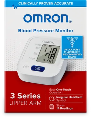 Omron3 Series Upper Arm Blood Pressure Monitor Packaging PNG image
