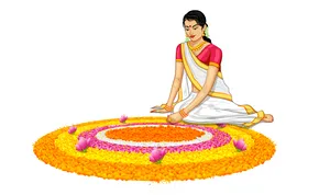 Onam Festival Floral Carpet Creation PNG image