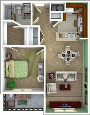 One Bedroom Apartment Layout3 D PNG