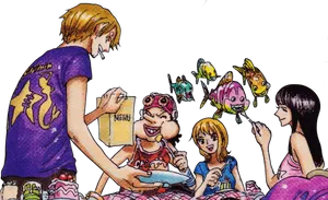 One Piece Characters Dining Together PNG
