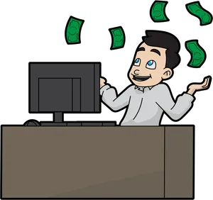 Online Income Success Cartoon PNG image