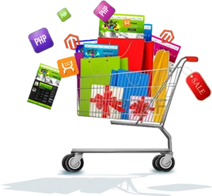 Online Shopping Cartwith Software Boxes PNG image