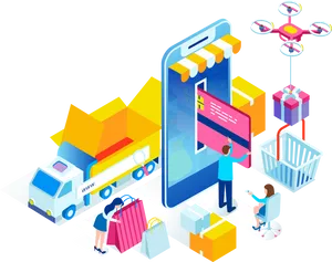 Online Shopping Ecosystem Illustration PNG image