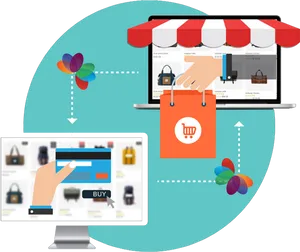 Online Shopping Process Illustration PNG