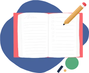 Open Notebookand Pencil PNG image
