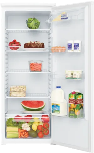 Open Single Door Refrigerator Fullof Food Items PNG image