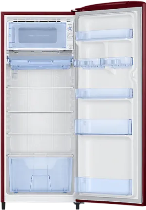 Open Single Door Refrigerator Interior View PNG image