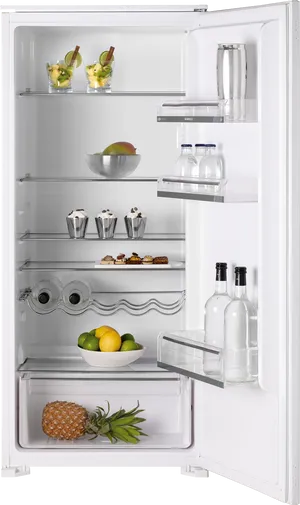 Open Single Door Refrigeratorwith Food Items PNG image