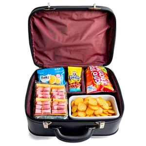 Open Suitcase With Snacks PNG 1