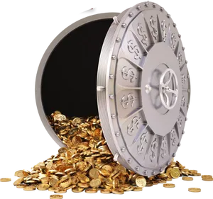 Open Vault With Gold Coins Spill PNG image