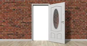 Open White Door Brick Wall PNG image