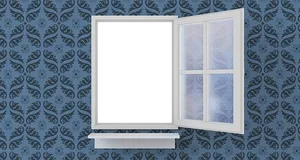 Open Window Blue Damask Wallpaper PNG image