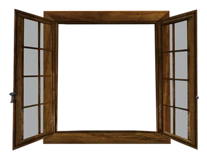 Open Wooden Window Against Black Background PNG image