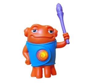 Orange Alien Toywith Staffand Blue Cloak PNG