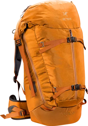 Orange Arcteryx Hiking Backpack PNG image