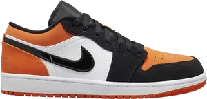 Orange Black White Air Jordan1 Low Sneaker PNG image