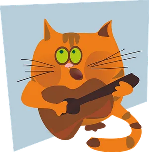 Orange Cat Playing Guitar Vector PNG image