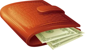 Orange Leather Wallet With Cash