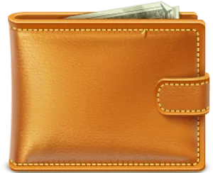Orange Leather Walletwith Cash PNG