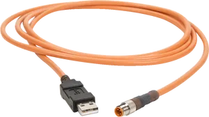 Orange U S B Cablewith D C Power Connector PNG image