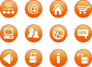 Orange Web Icons Set PNG image